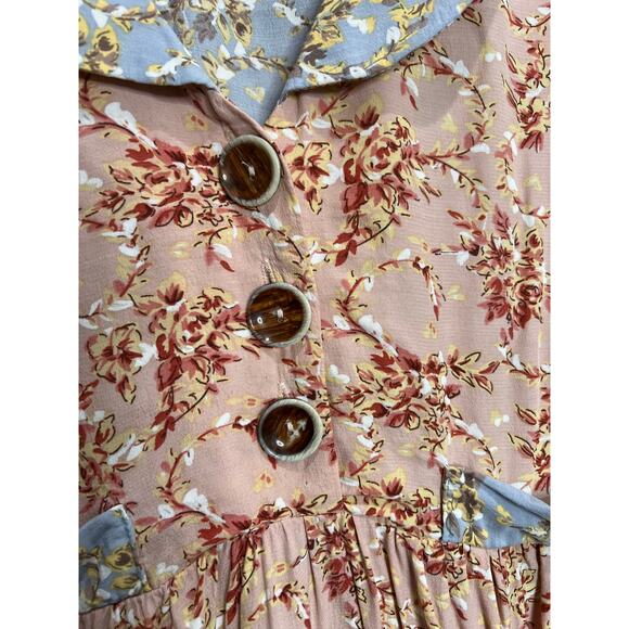 Mink Pink Dress Womens Size M Collar Blue/ Pink Button Mini Pockets Coquette - Picture 5 of 11